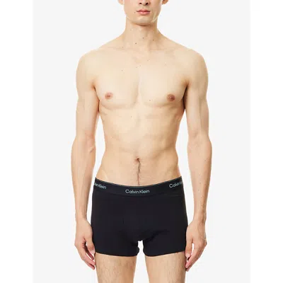 Calvin Klein Mens Wht Blue Leafy Fun Lgs Icon Branded Pack Of Three Stretch-cotton Trunks In Black