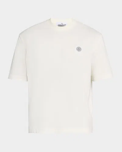 Stone Island Short-sleeved Crew Neck T-shirt With Subtle Emblem Patch In White