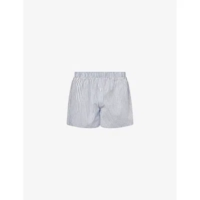 Hanro Mens Light Grey Stripe Fancy Relaxed-fit Cotton Boxer Shorts Xxl In Blue