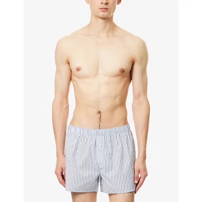 Hanro Mens Light Grey Stripe Fancy Relaxed-fit Cotton Boxer Shorts Xxl In Blue