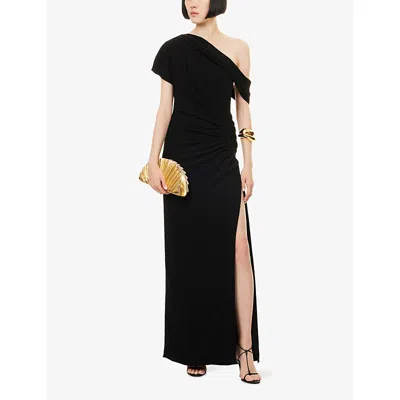 Simkhai Kally One-shoulder Draped Pleated Crepe Gown In Black