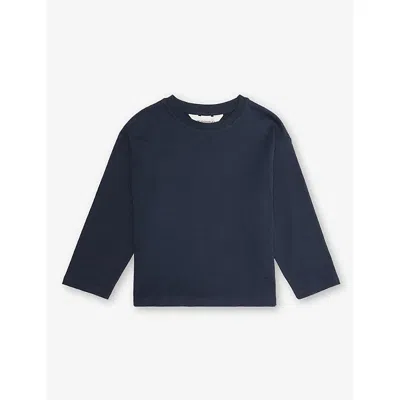 H&m Adorables Blue Dark Long-sleeve Crewneck Pima-cotton T-shirt 24 Months - 10 In Blue