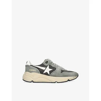 Golden Goose Running Sole In Green Suede With White Leather Star And Heel In Gray