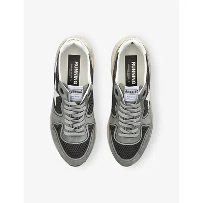 Golden Goose Running Sole In Green Suede With White Leather Star And Heel In Gray