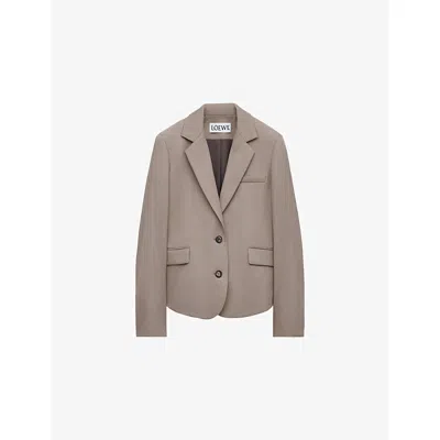 Loewe Womens Beige Melange Tailored Ruched-back Wool-blend Jacket In Animal Print