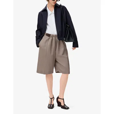 Loewe Womens Navy Blue Belted Drape Wool-silk Blend Jacket In Animal Print