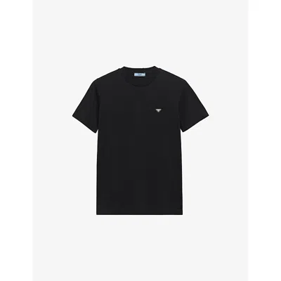 Prada Enamel Triangle-logo Cotton T-shirt In Animal Print