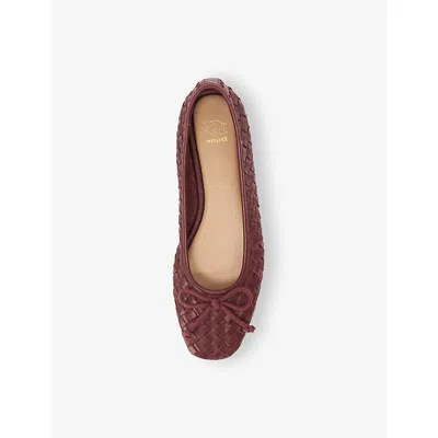 Dune Womens Burgundy Leather Heat Woven Leather Ballet Flats Eur 39 / 6 Uk In Burgundy