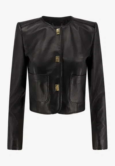 Elisabetta Franchi Leather Jacket With Monogram Metal Details In Black