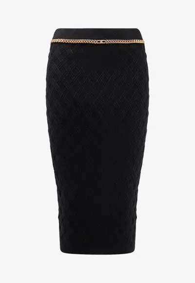 Elisabetta Franchi Black Diamond Knit Skirt With Jewel Detail In Black