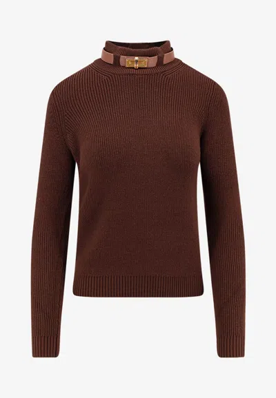 Elisabetta Franchi Wool-blend High-neck Sweater In Brown