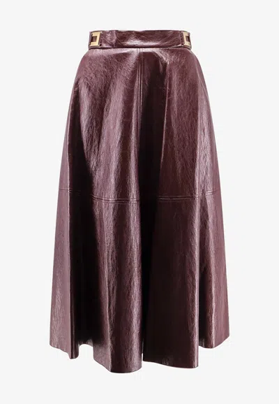 Elisabetta Franchi A-line Silhouette Skirt With Metallic Buckle Detail In Burgundy