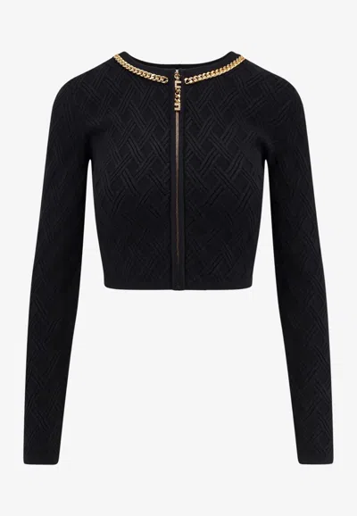 Elisabetta Franchi Cardigan In Maglia A Rombi Con Dettaglio Gioiello Nero In Black