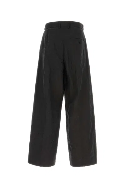 Balenciaga Linen Blend Wide Leg Pant With Belt Loops And Back Pocket In Black