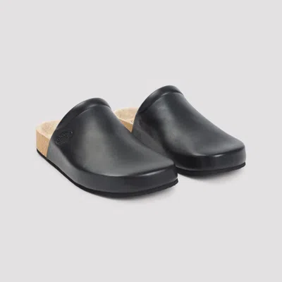 Balenciaga Men Leather Mules With Cork Insole In Animal Print