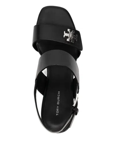 Tory Burch T-lock Leather Block-heel Sandals In Black