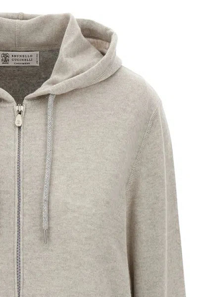 Brunello Cucinelli Men Cashmere Hoodie In Gray