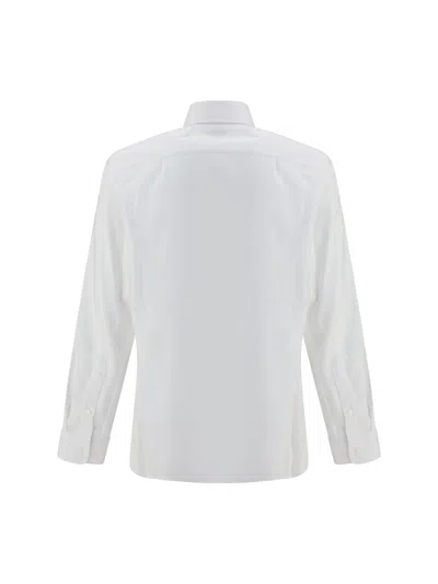 Brunello Cucinelli Linen Shirt With Back Yoke And Curved Hem In White