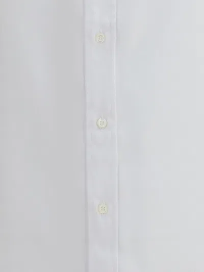 Brunello Cucinelli Linen Shirt With Back Yoke And Curved Hem In White