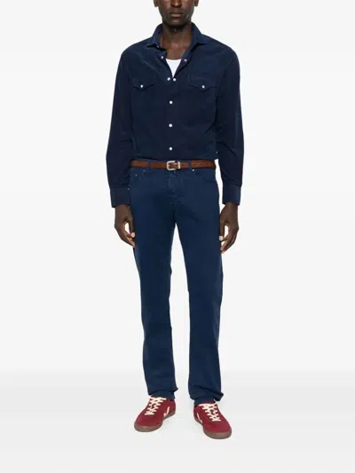 Brunello Cucinelli Men Easy Fit Western Shirt In Corduroy In Blue
