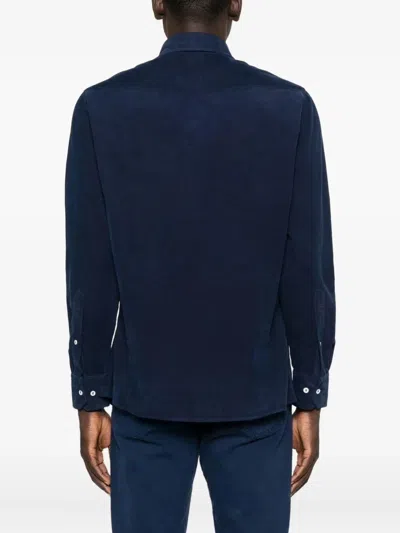 Brunello Cucinelli Men Easy Fit Western Shirt In Corduroy In Blue