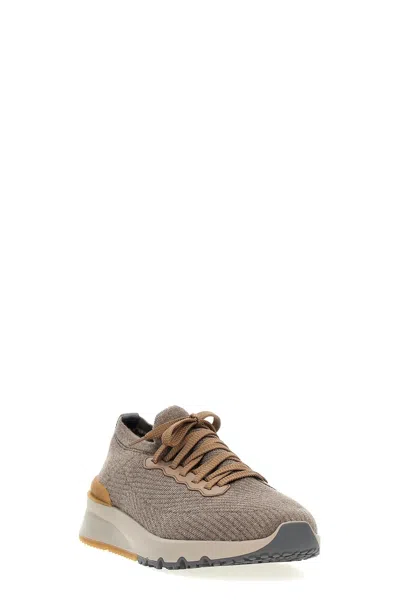 Brunello Cucinelli Men Knitted Sneakers In Gray