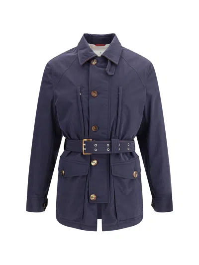 Brunello Cucinelli Men Membraned Nylon Saharan Jacket In Blue