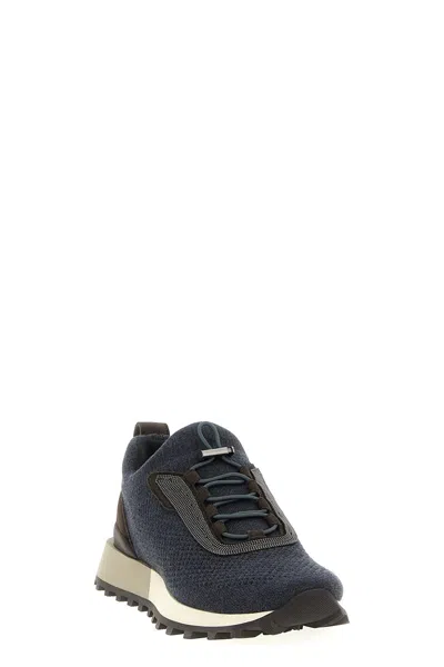 Brunello Cucinelli Performance Knit Sneakers Textured Sole In Gray