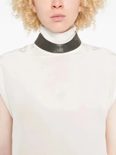 Brunello Cucinelli Turtleneck Sleeveless Top In White