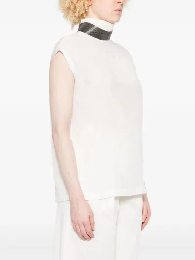 Brunello Cucinelli Turtleneck Sleeveless Top In White
