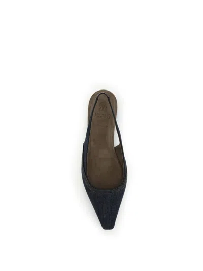 Brunello Cucinelli Monili Pointed Toe Slingback Flat In Blue