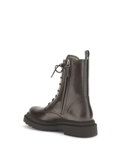 Brunello Cucinelli Leather Ankle Boots In Brown