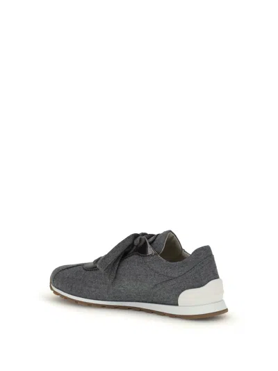 Brunello Cucinelli Women Low-top Wool Flannel Sneakers With Leather Profiles In Gray