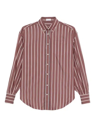 Brunello Cucinelli Striped Button-fastening Shirt In Brown