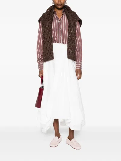 Brunello Cucinelli Striped Button-fastening Shirt In Brown