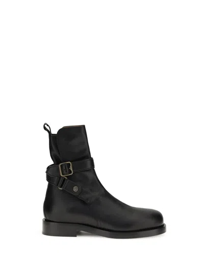 Burberry Round Toe Leather Ankle Boots With Pull Tab In Black