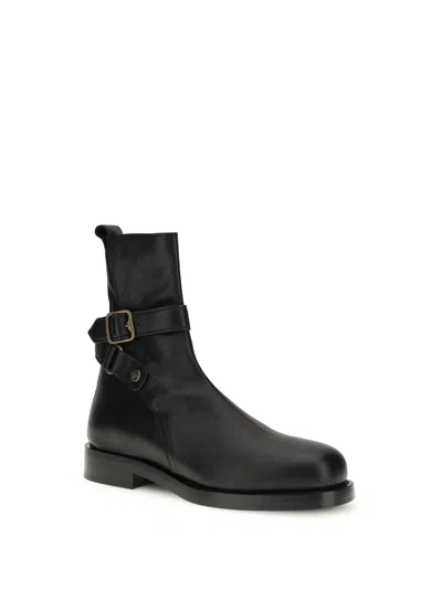 Burberry Round Toe Leather Ankle Boots With Pull Tab In Black