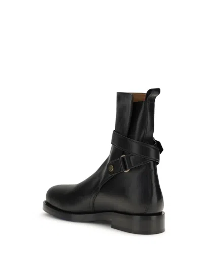 Burberry Round Toe Leather Ankle Boots With Pull Tab In Black