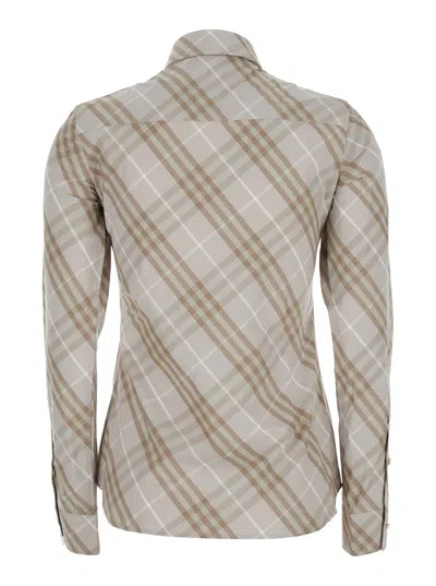 Burberry Women Beige Shirt With Pointed Collar And All-over Check Motif In Cotton Woman In Multi