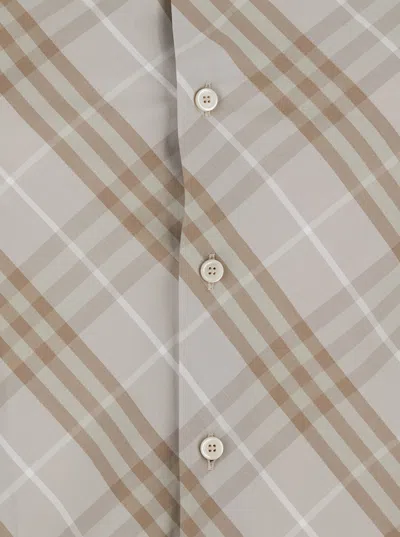 Burberry Women Beige Shirt With Pointed Collar And All-over Check Motif In Cotton Woman In Multi