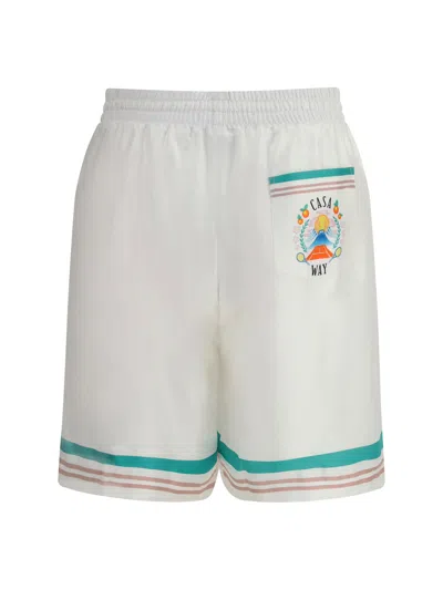 Casablanca Mens Casa Way Graphic-print Drawstring Silk Shorts In White