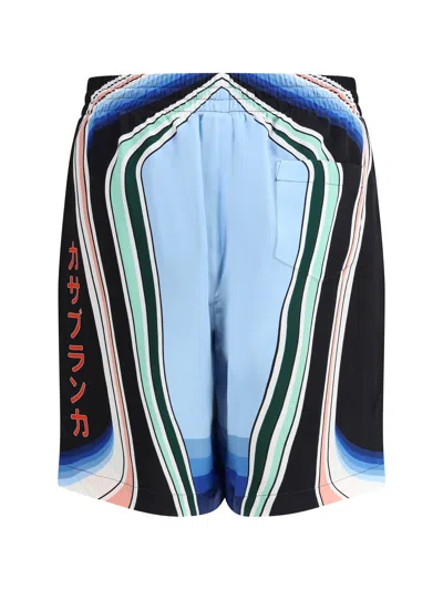 Casablanca Graphic Mountain Straight-leg Logo-print Silk-twill Drawstring Shorts In Multi