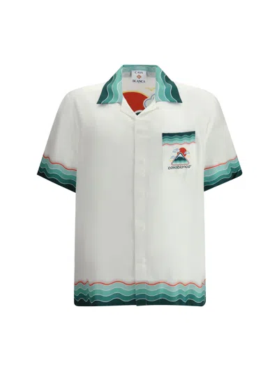 Casablanca Convertible-collar Printed Silk-twill Shirt In White