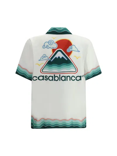 Casablanca Convertible-collar Printed Silk-twill Shirt In White