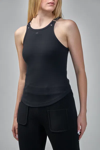 Courrèges Buckle 90s Rib Tank Top In Blue