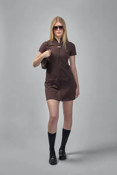 Courrèges Interlock Jersey Zip-up Minidress In Brown