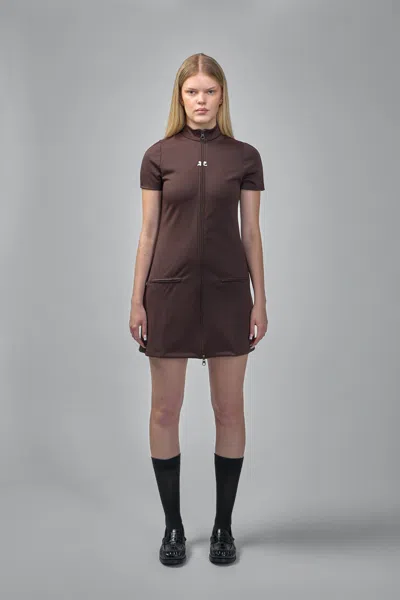 Courrèges Interlock Jersey Zip-up Minidress In Brown
