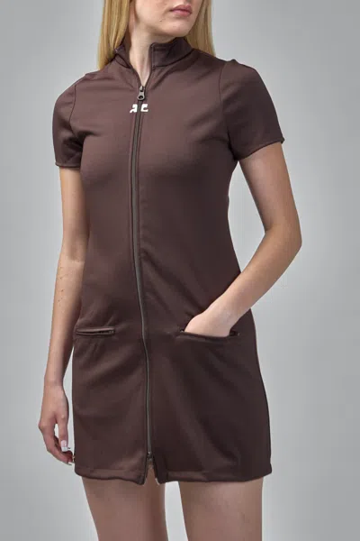 Courrèges Interlock Jersey Zip-up Minidress In Brown