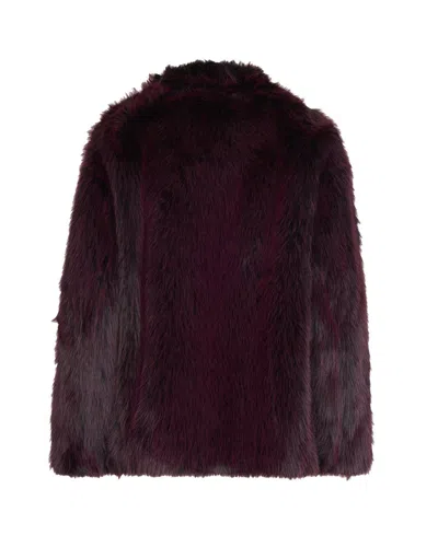 Patrizia Pepe Soft Fluffy Jacket In Purple And Red In Burgundy