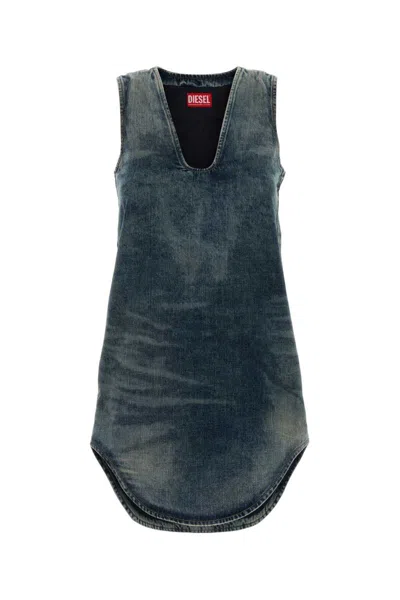 Diesel Light Blue De-laris Mini Dress In Blue
